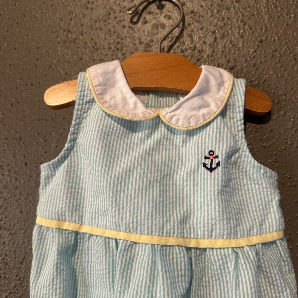 Edgehill Collection Striped Seersucker Romper with Anchor Embroidery - Picture 3 of 7